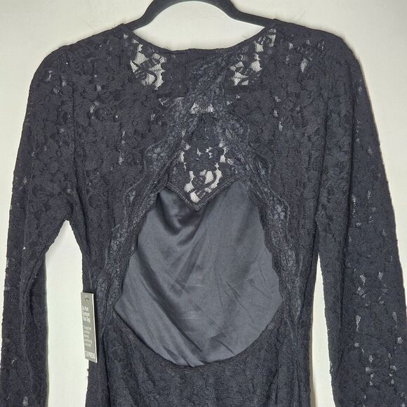 Express Dress  Stretch Round Neck Long Sleeve Cutout Back Floral Lace Vampire - Picture 7 of 8